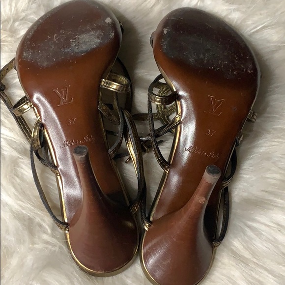Almost new Strappy gold Louis Vuitton Wood Heels - Picture 5 of 7